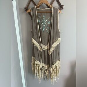 Umgee boho duster with fringe crochet and embroidery bohemian festival style